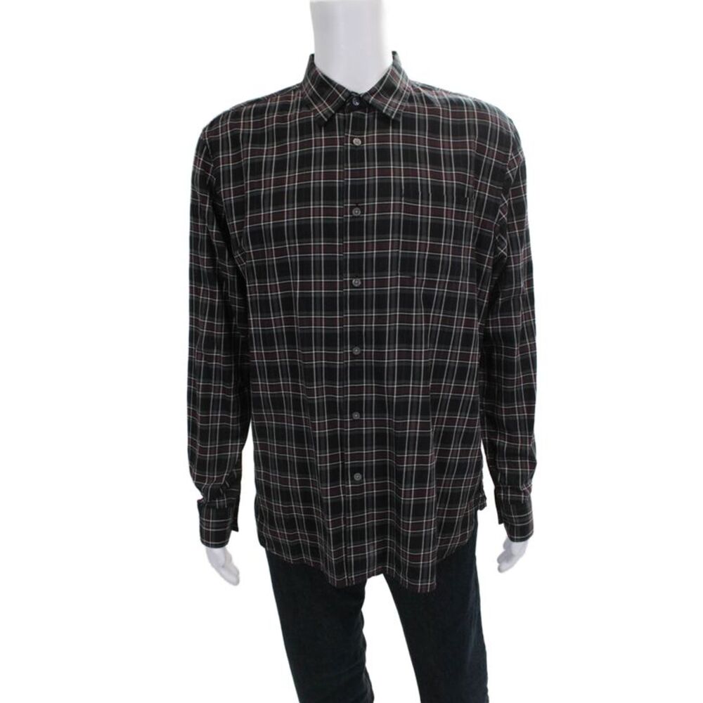 John Varvatos Star USA Mens Cotton Plaid Button Up Shirt Black Size L